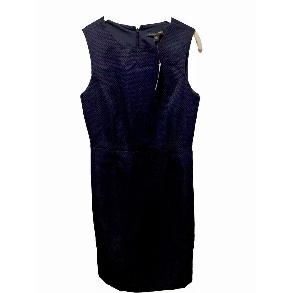 Banana Republic Dress Women's 0 Navy Blue Textured Dots Sleeveless Sheath Office